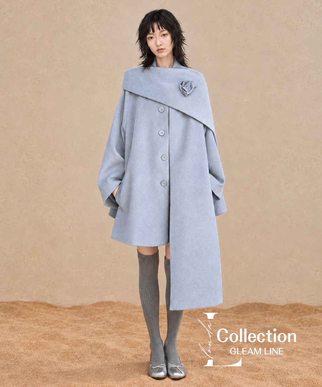 Roselle Scarf Coat — Blue Gray — full view 5