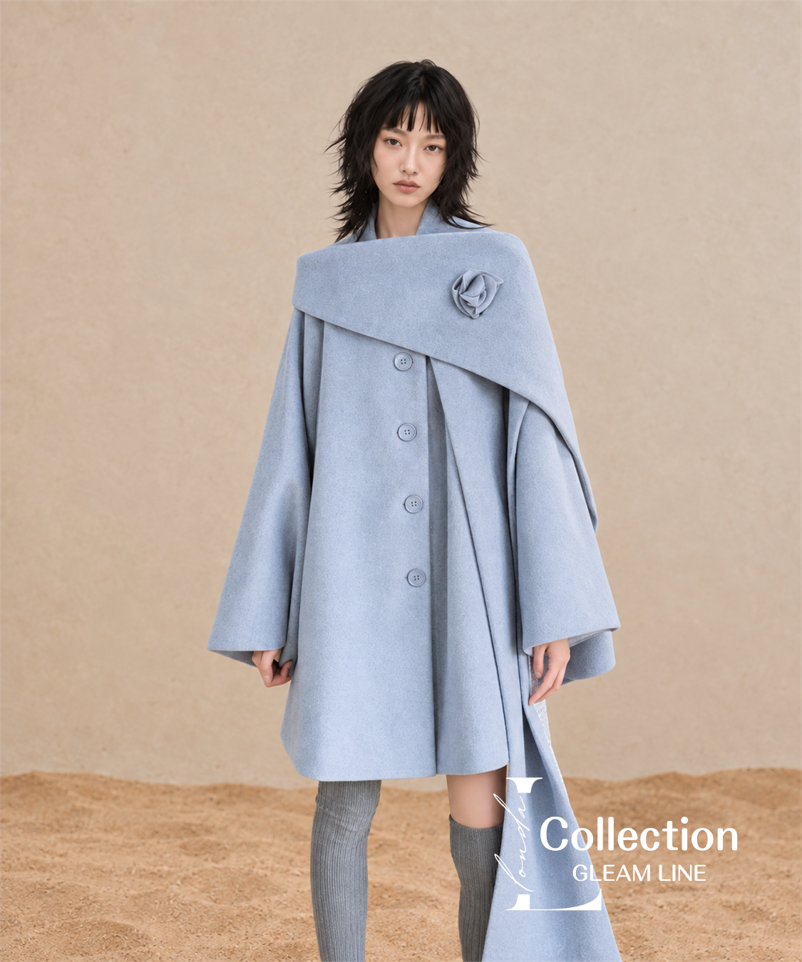 Roselle Scarf Coat — Blue Gray — detail view 7