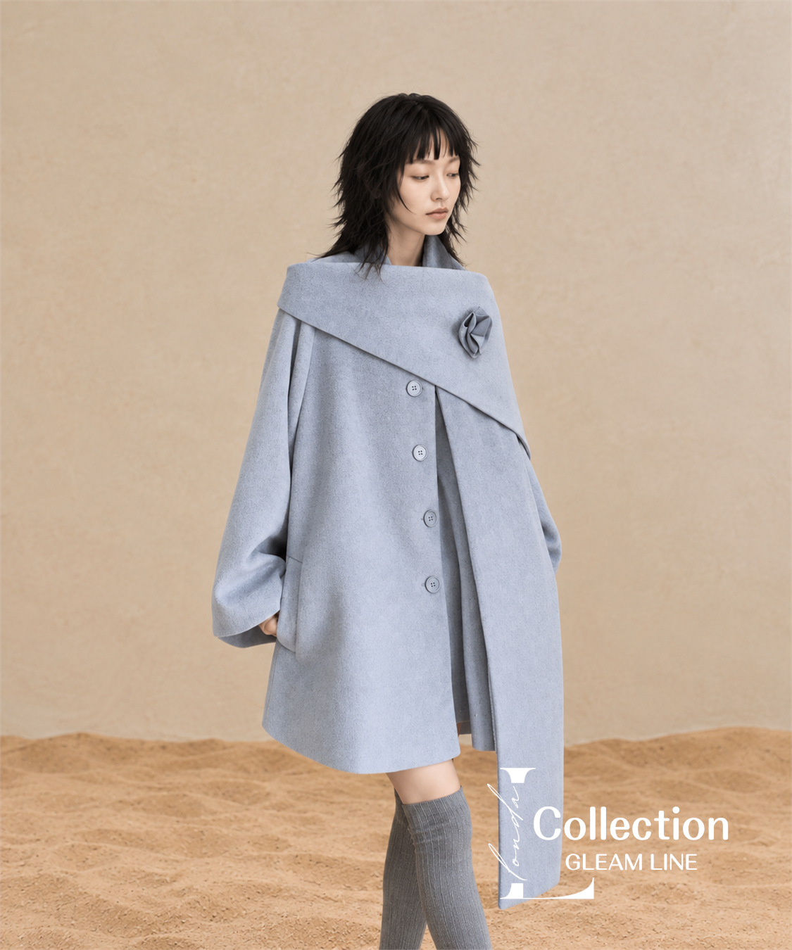 Roselle Scarf Coat — Blue Gray — detail view 8