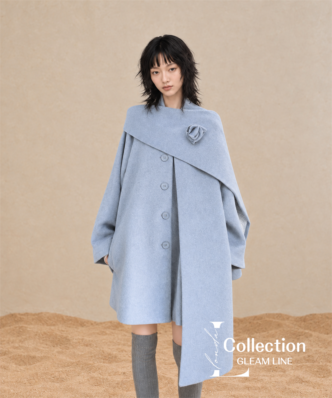 Roselle Scarf Coat — Blue Gray — detail view 9