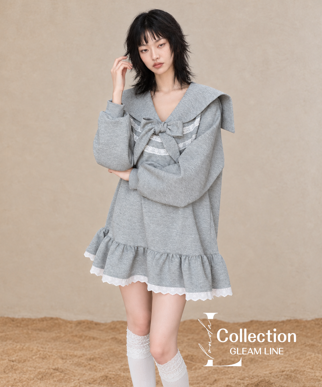 Orelia Sailor Dress — Gray — detail view 10