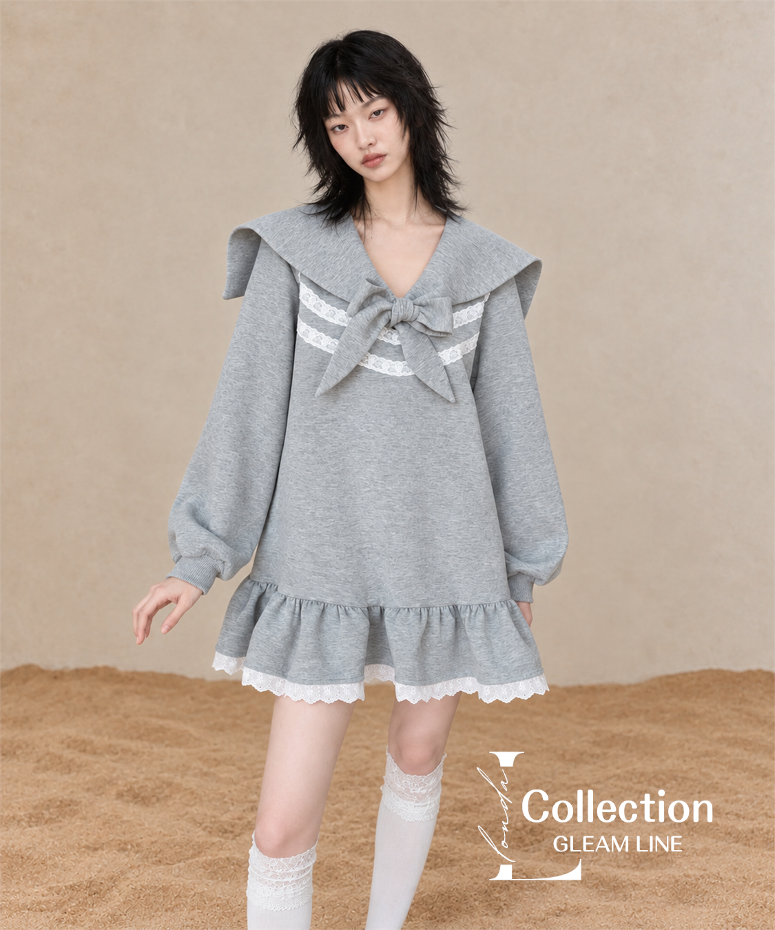 Orelia Sailor Dress — Gray — detail view 11