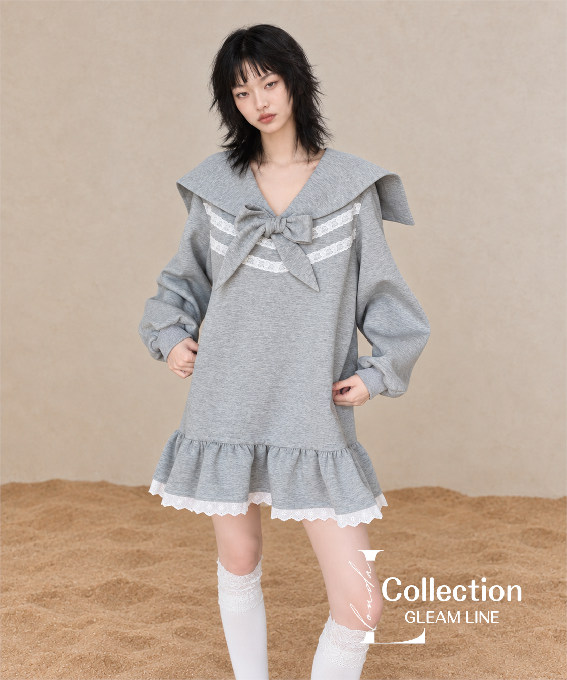 Orelia Sailor Dress — Gray — detail view 13