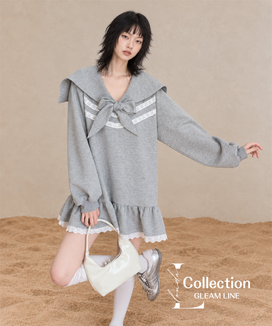 Orelia Sailor Dress — Gray — detail view 4