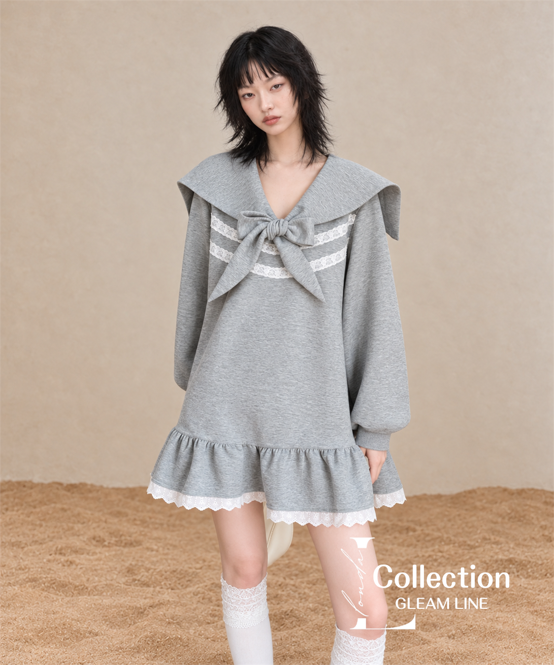 Orelia Sailor Dress — Gray — detail view 5