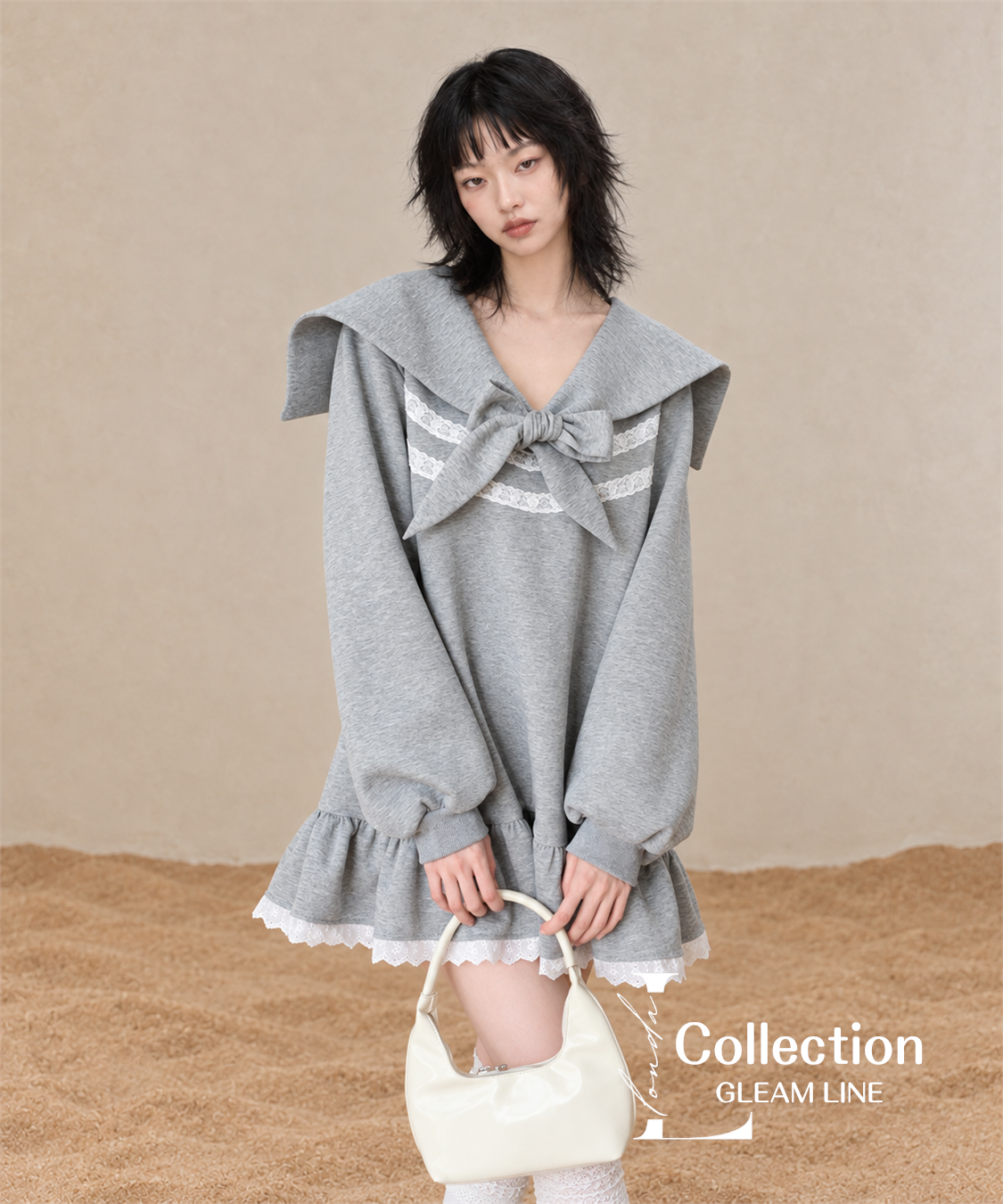 Orelia Sailor Dress — Gray — detail view 7