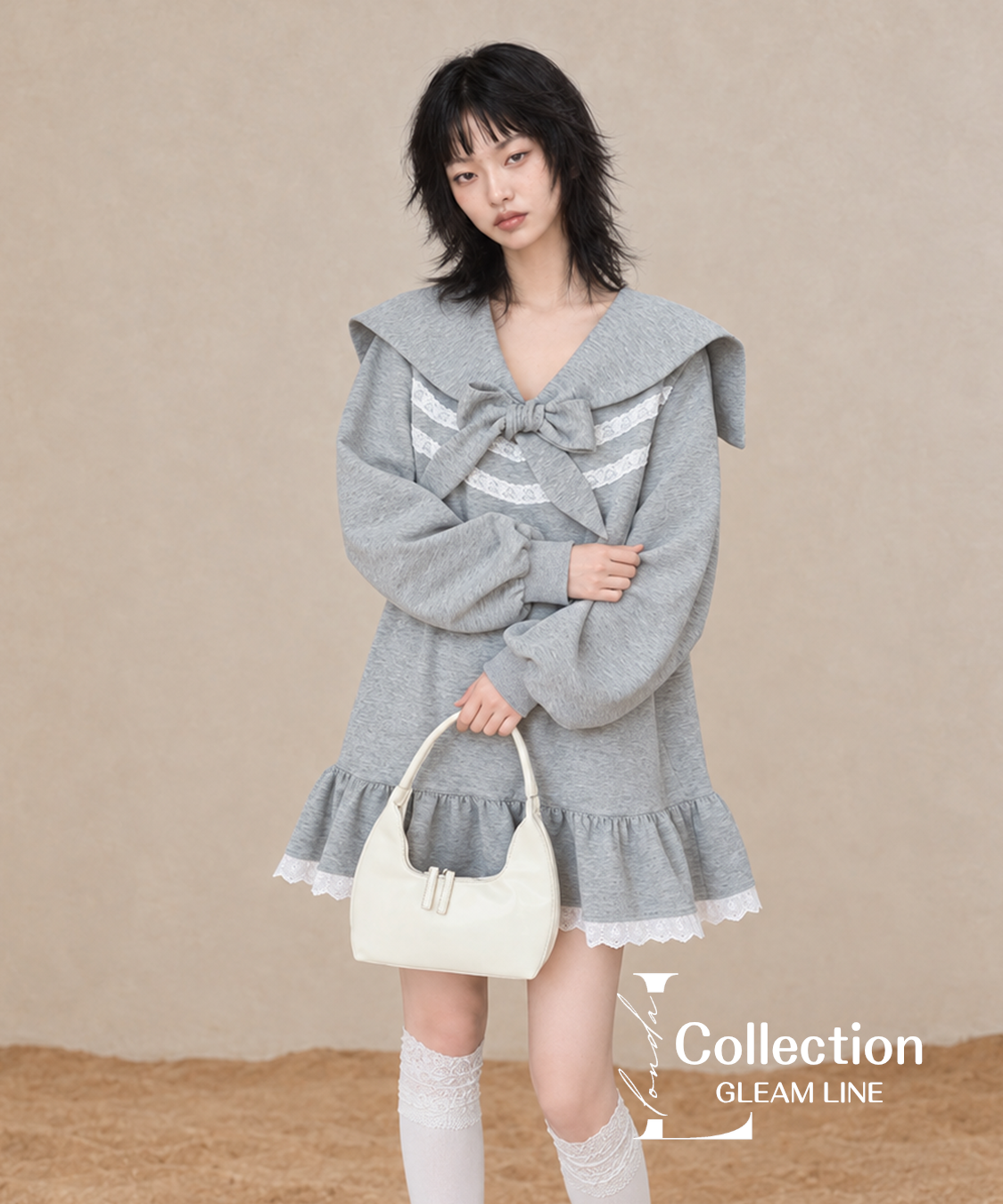 Orelia Sailor Dress — Gray — detail view 8