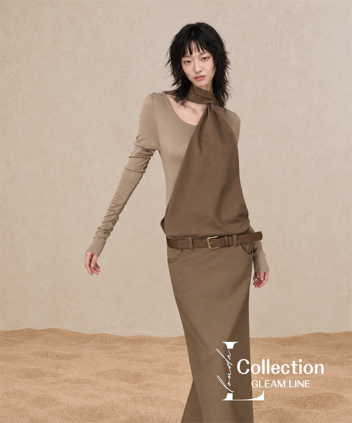 Serane Layered Dress — Brown — 25