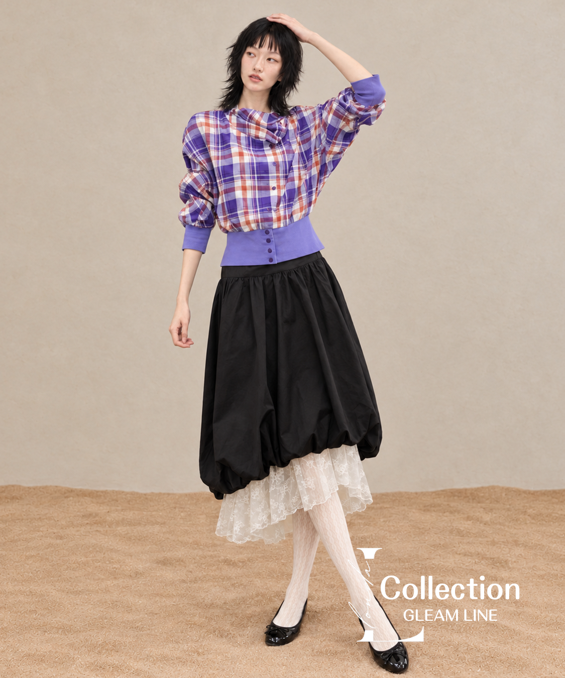 Violetta Plaid Series — ブラウスの袖とウエストの着用シルエット
