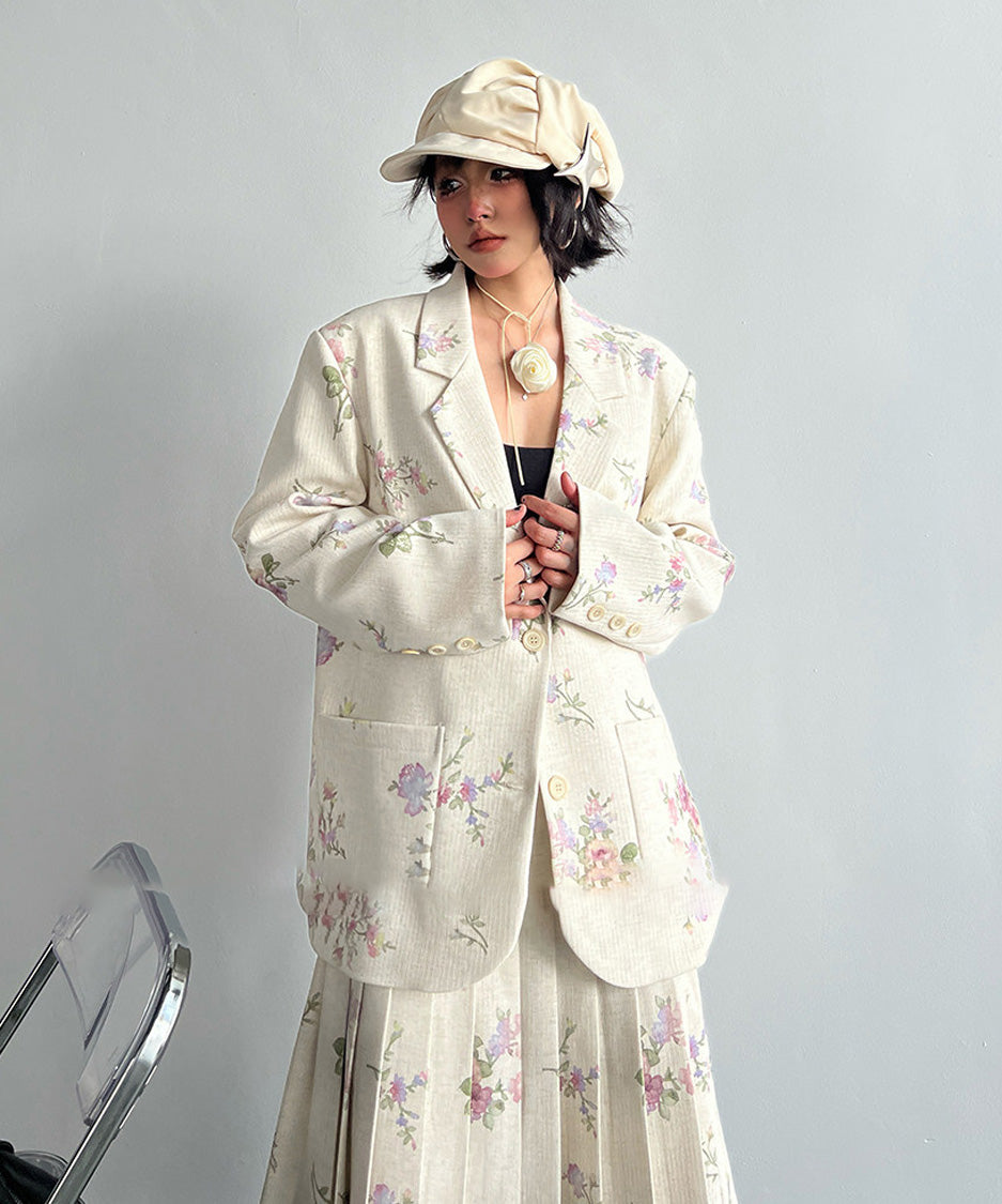 JA-383 アイボリー花柄シリーズ ジャケットの襟・ポケット・袖口