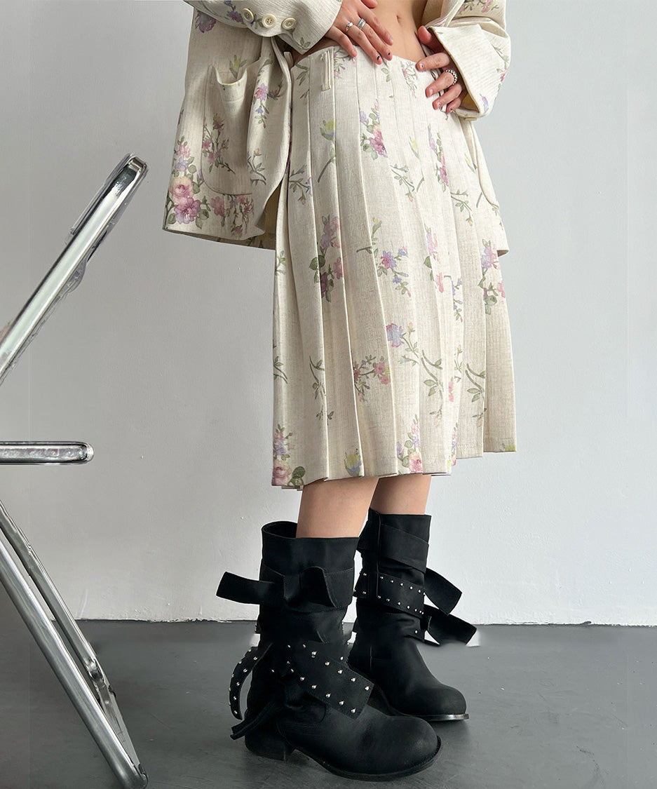 JA-383 アイボリー花柄シリーズ プリーツスカート着用