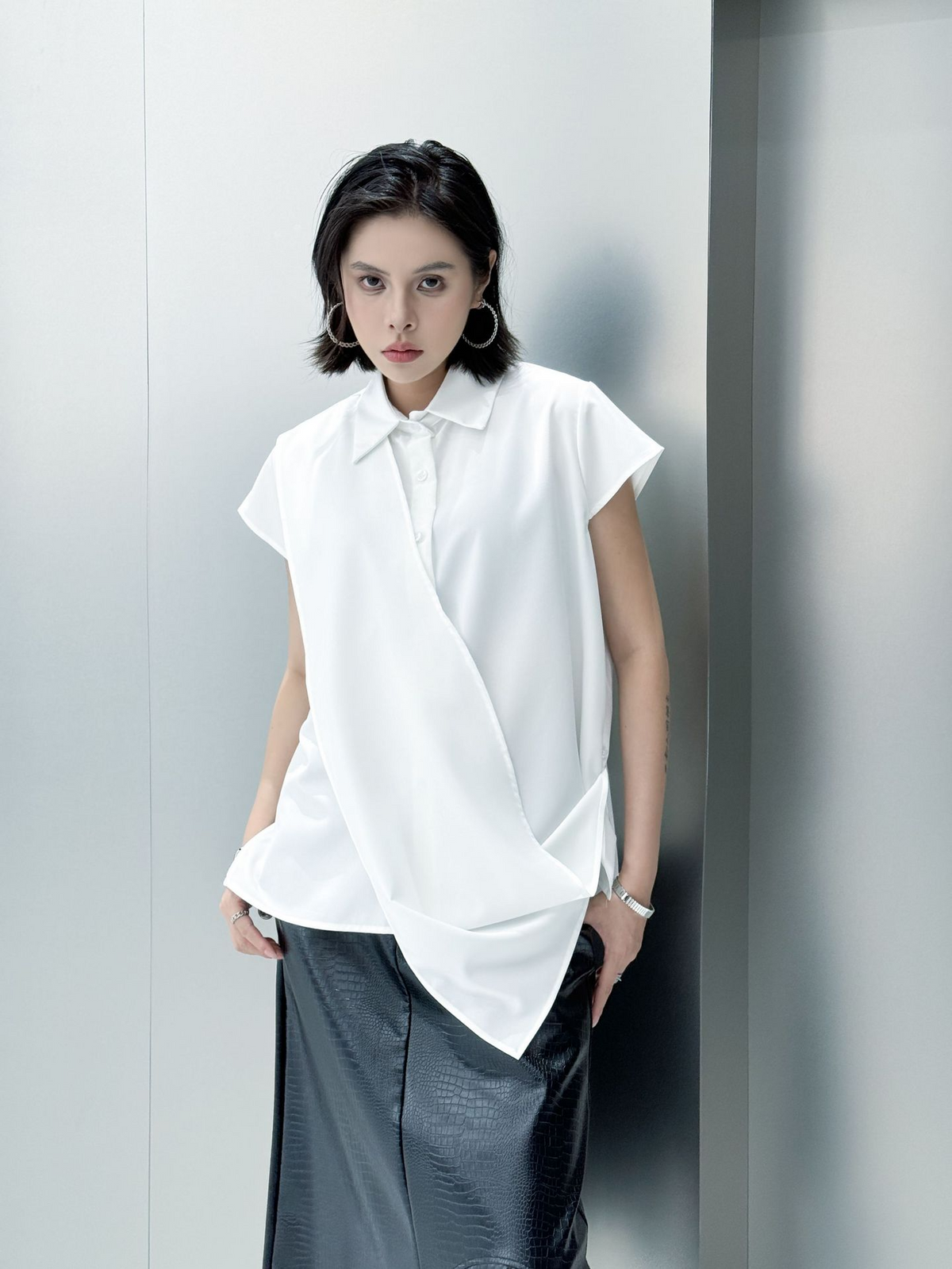 Drape Front Cap Sleeve Blouse