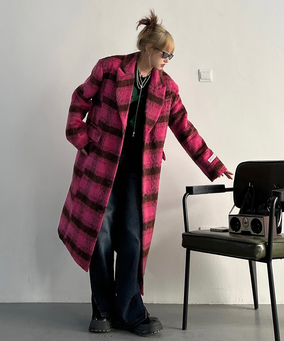 Brushed Check Long Coat