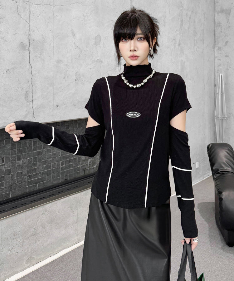 Cut Out Contrast Stitch Top