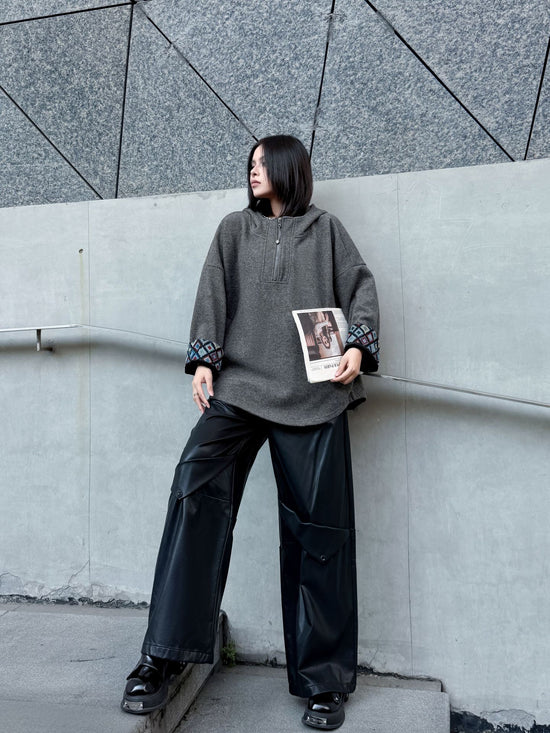 Pattern Cuff Hooded Top