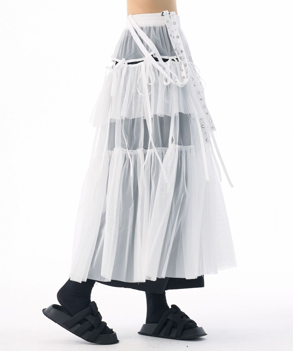 Tiered Mesh Belt Skirt