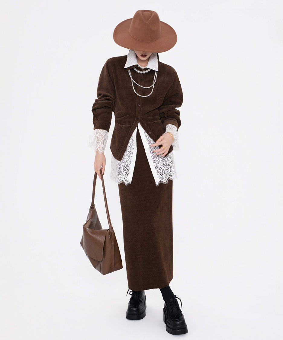 Corduroy Straight Maxi Skirt