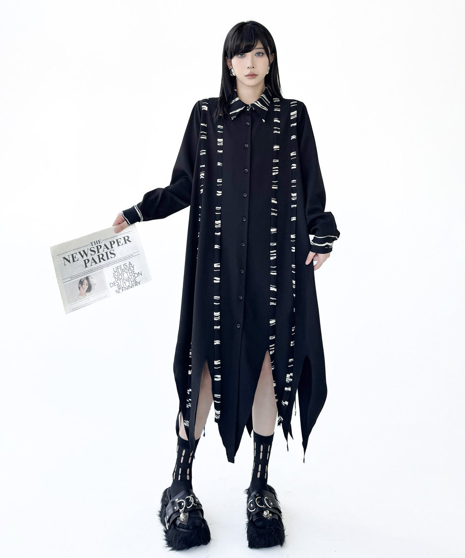 Graphic Stripe Panel Shirt Dress