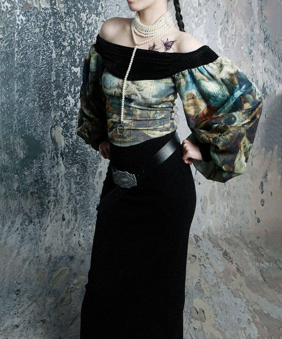 Baroque Art Off Shoulder Volume Top