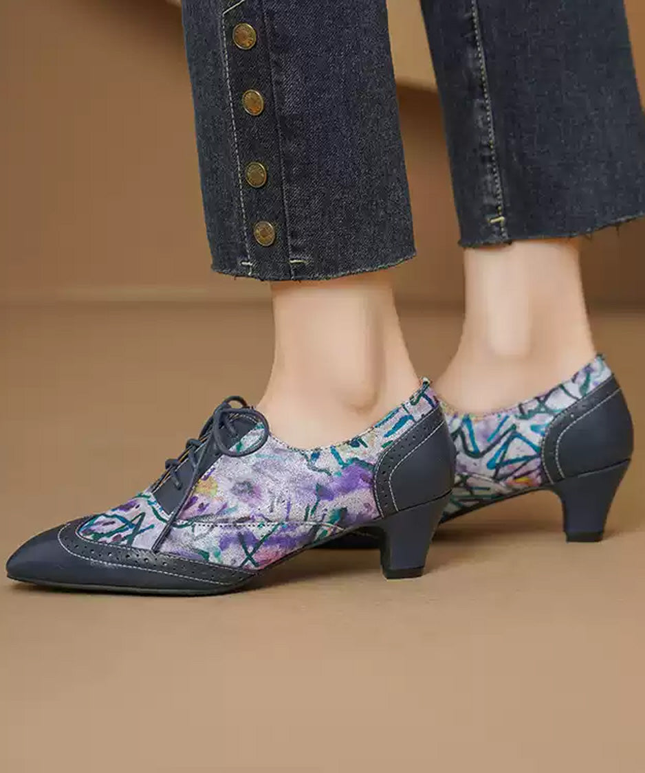 Watercolor Brogue Heel Shoes