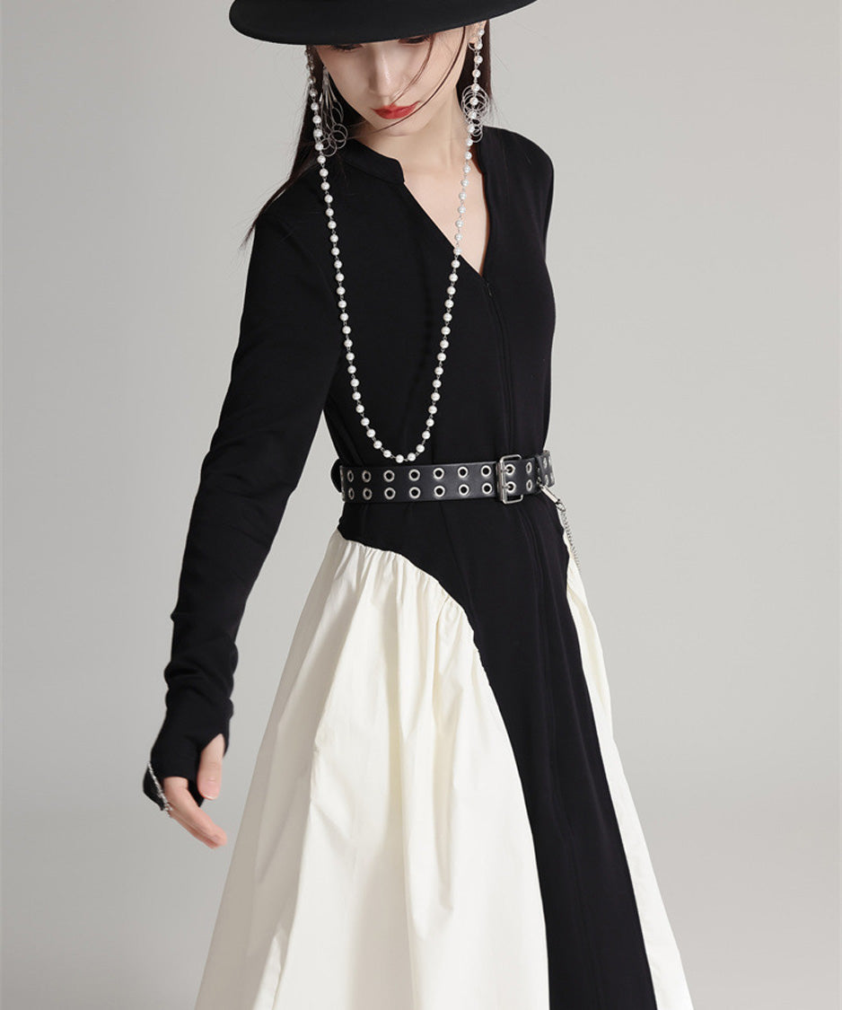 Mono Contrast Panel Dress