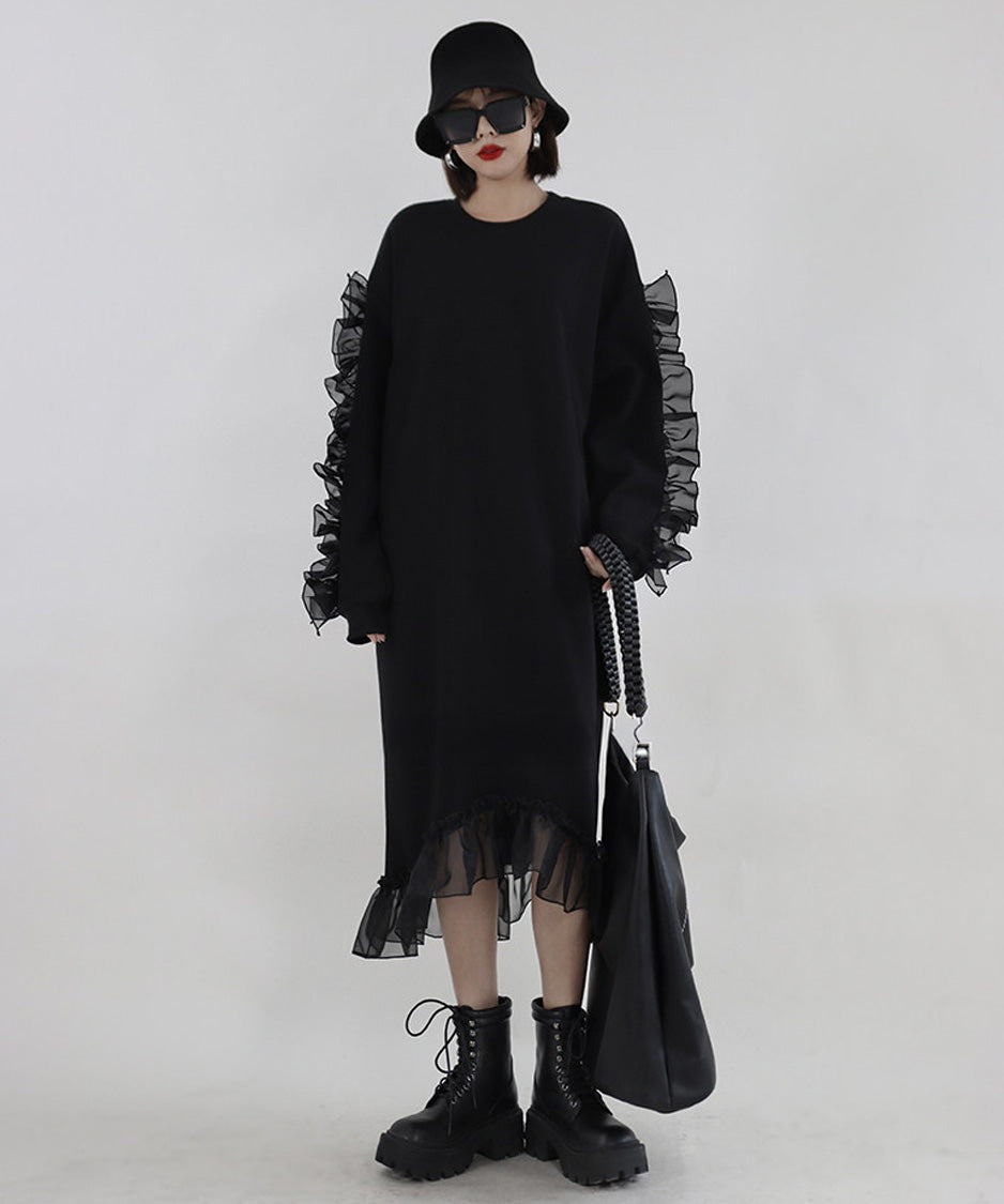 Sheer Frill Sweat Dress
