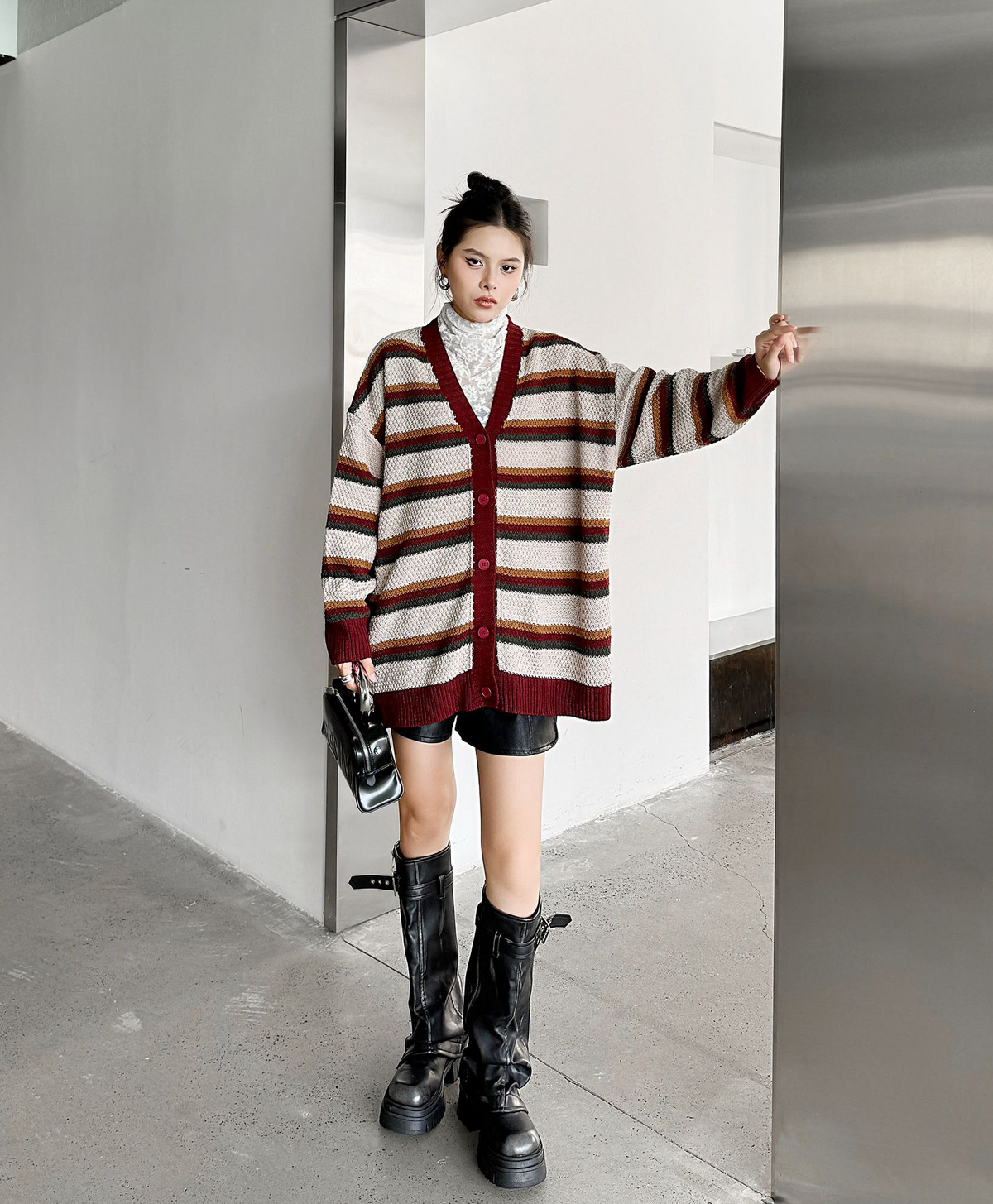 Multi Stripe Loose Knit Cardigan