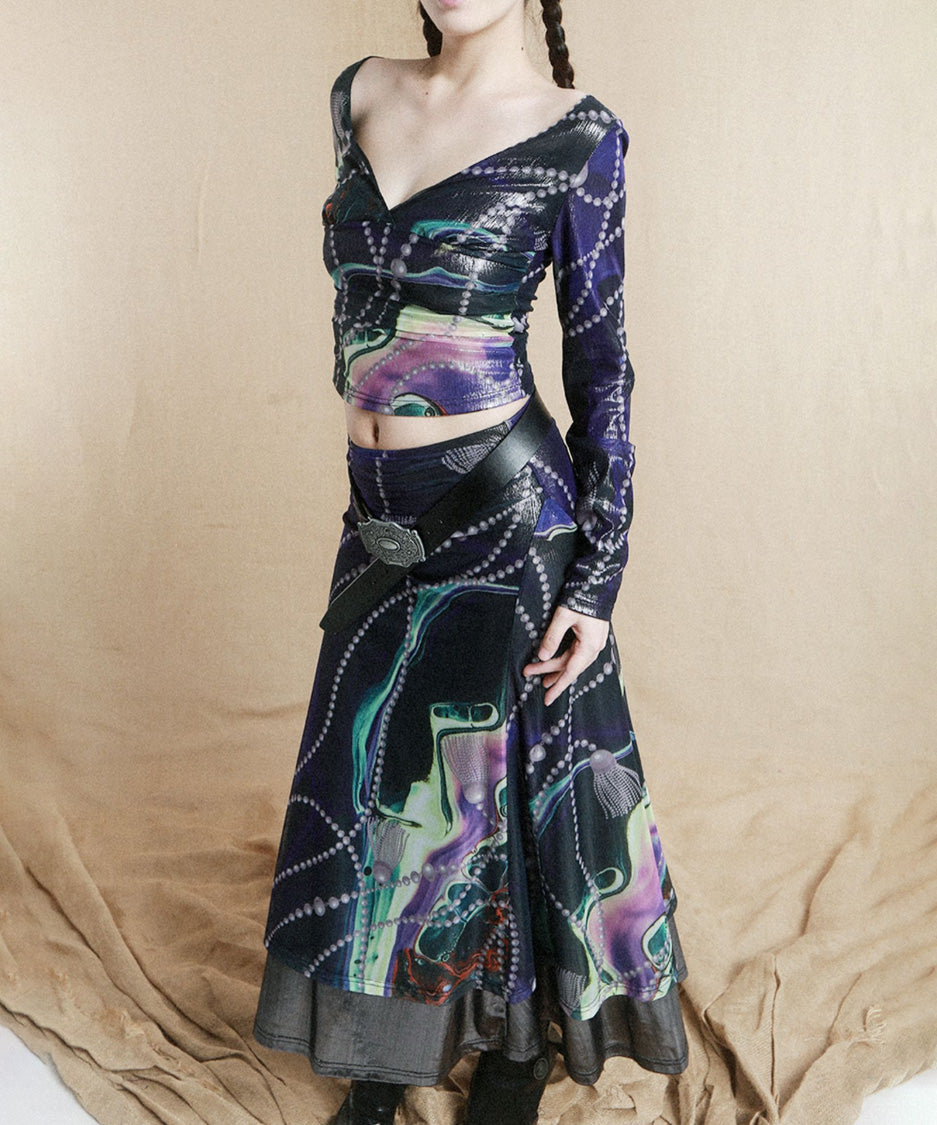 Galaxy Mesh Top＆Skirt Co-ord