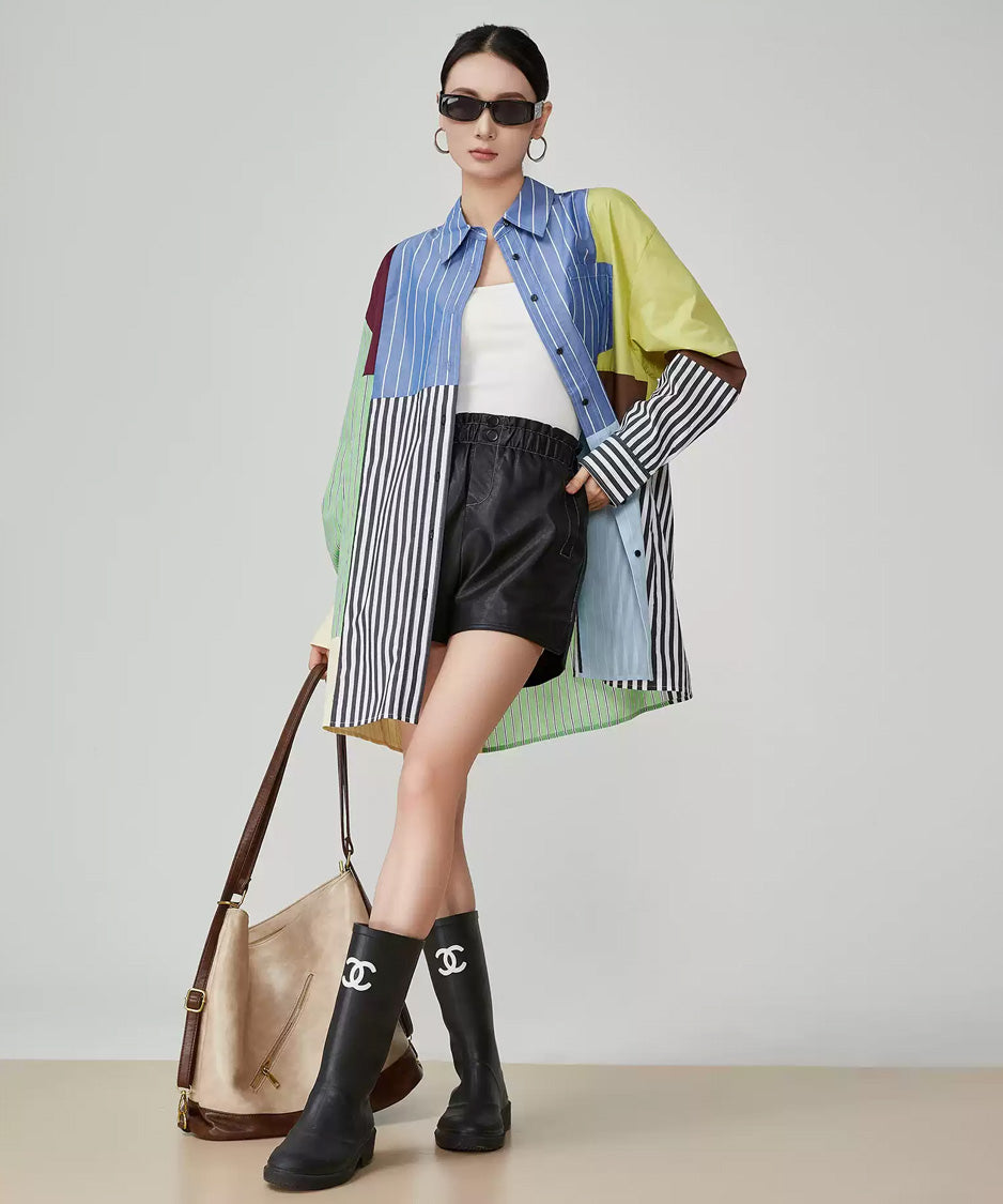 Patchwork Stripe Long Blouse