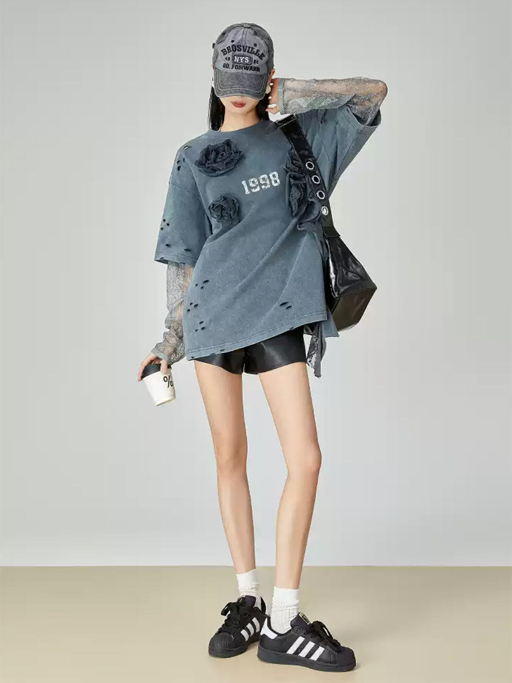 Lace Layered Distressed Top