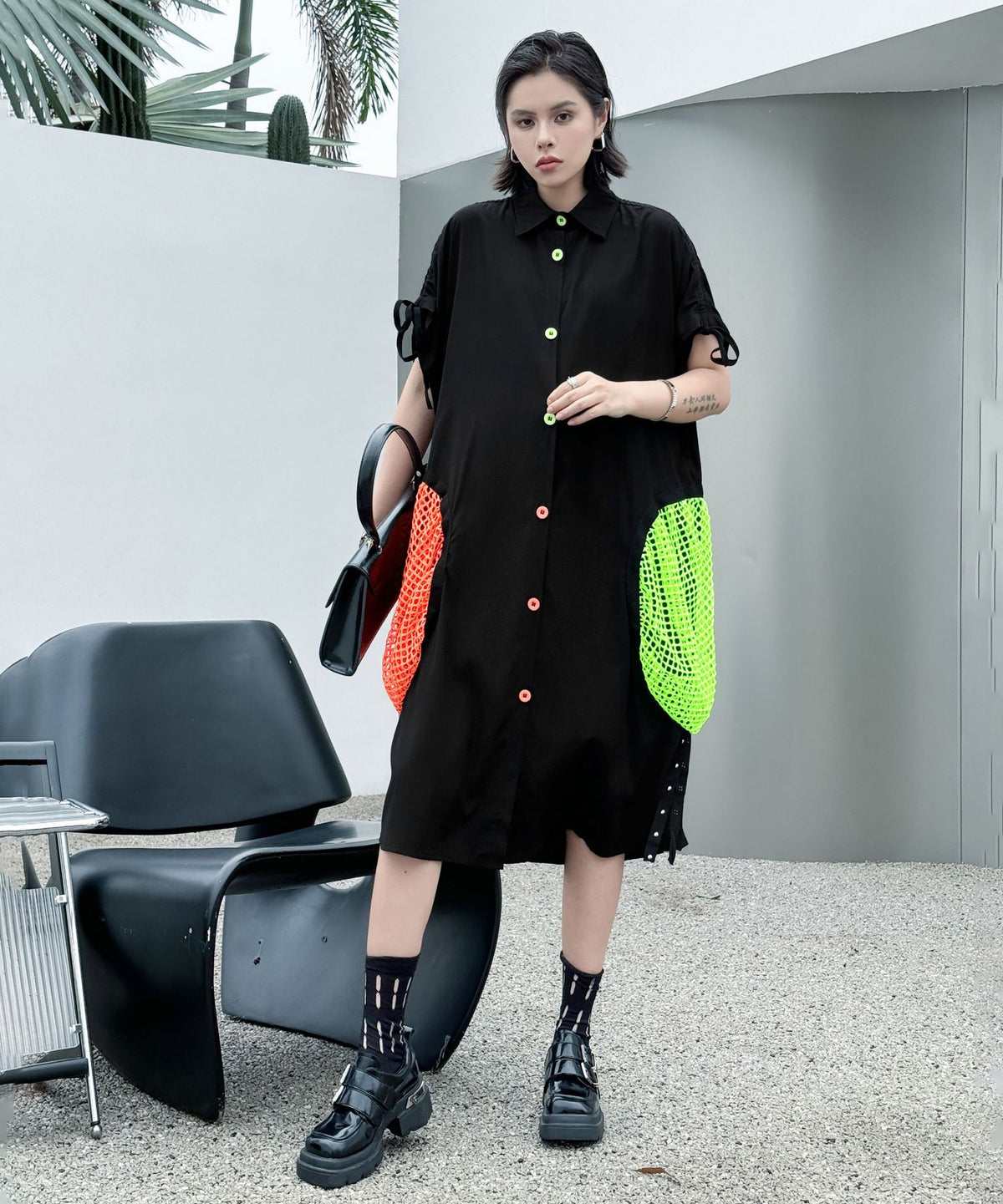 Neon Pocket Shirt Dress