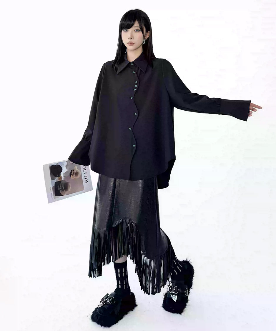 Wave Button Flare Sleeve Shirt