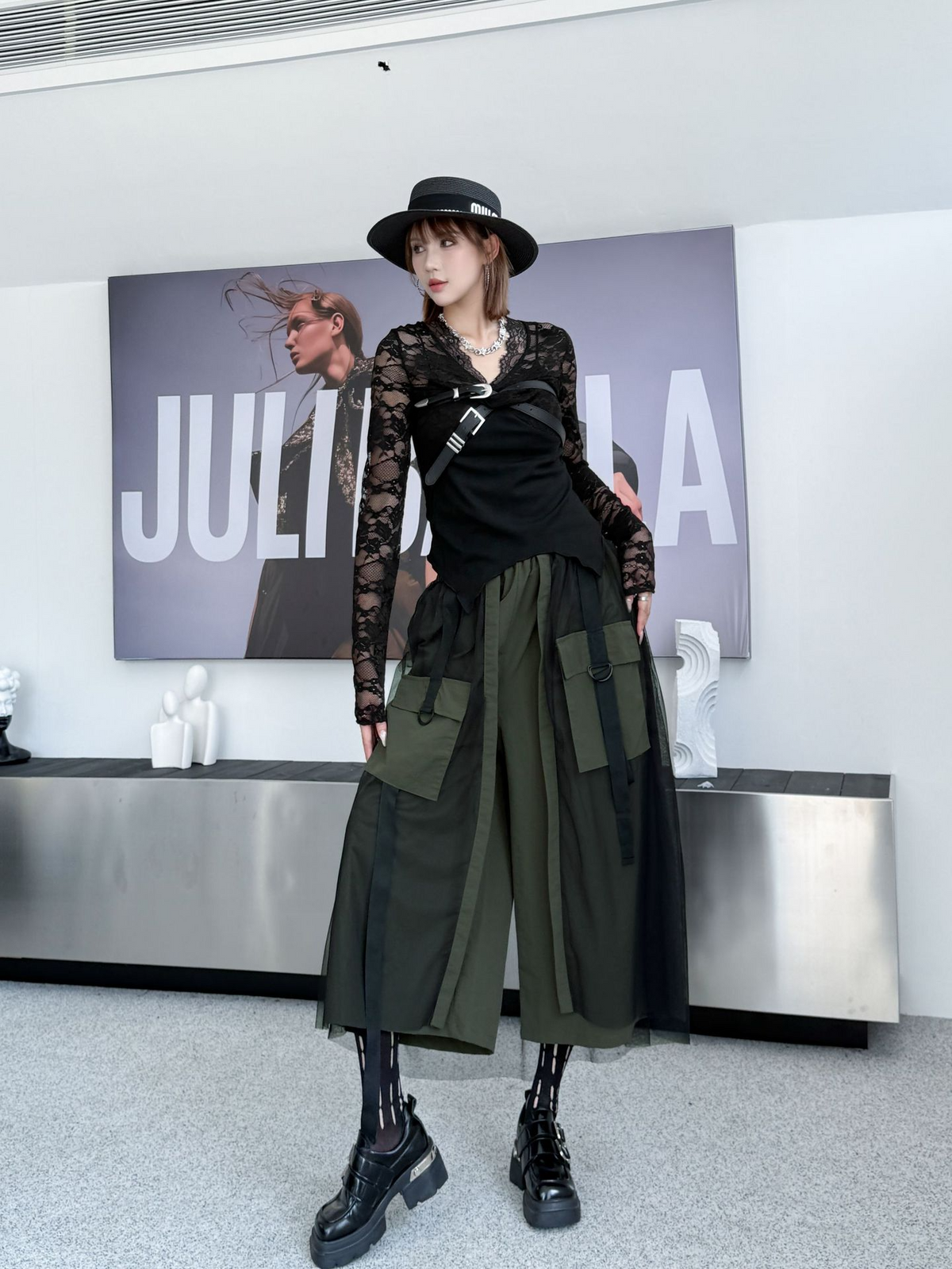 Mesh Cargo Wide Pants