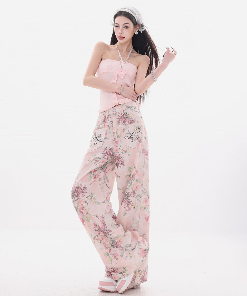 Floral Script Pocket Wide Pants