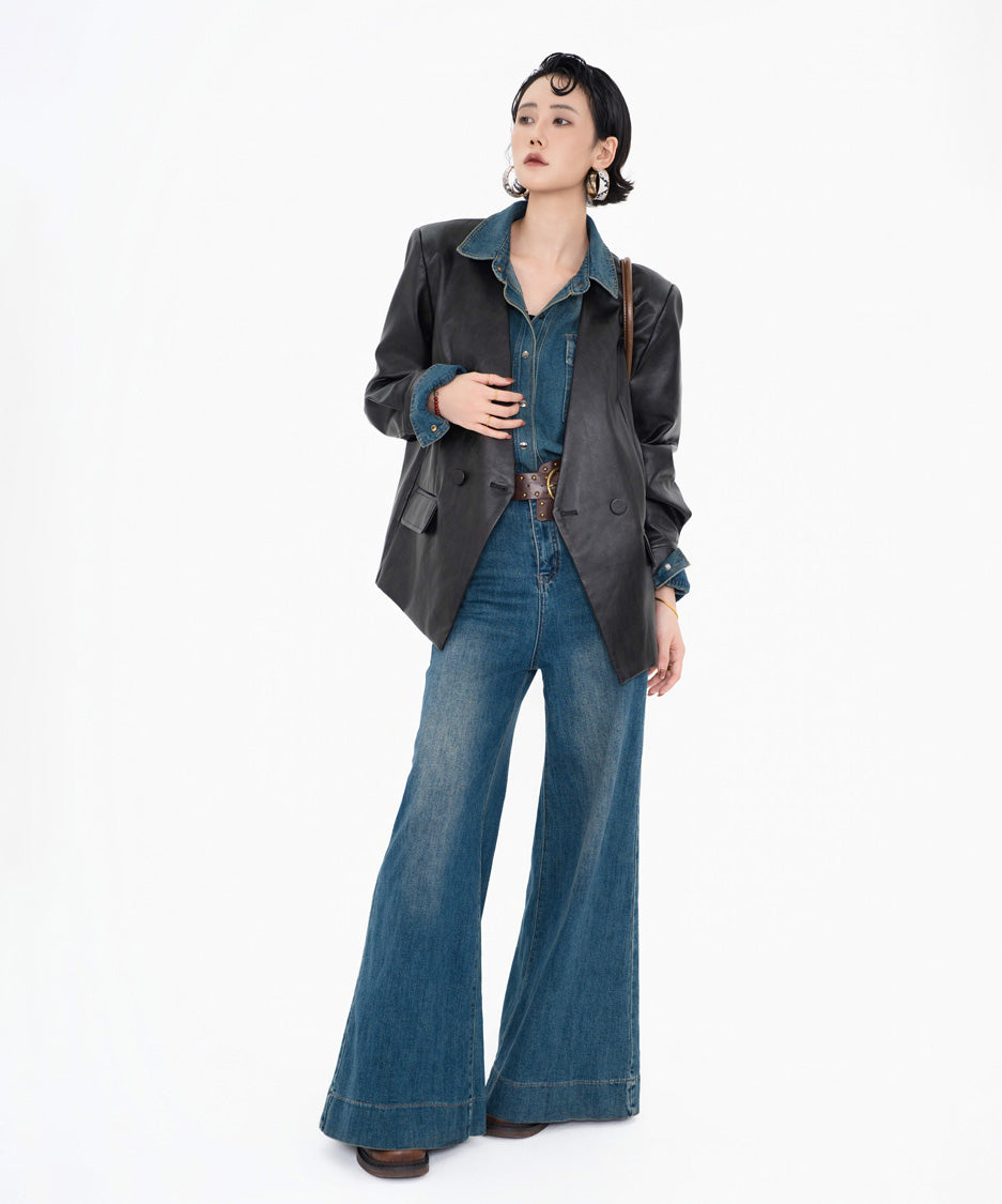Wide Flare Denim Pants
