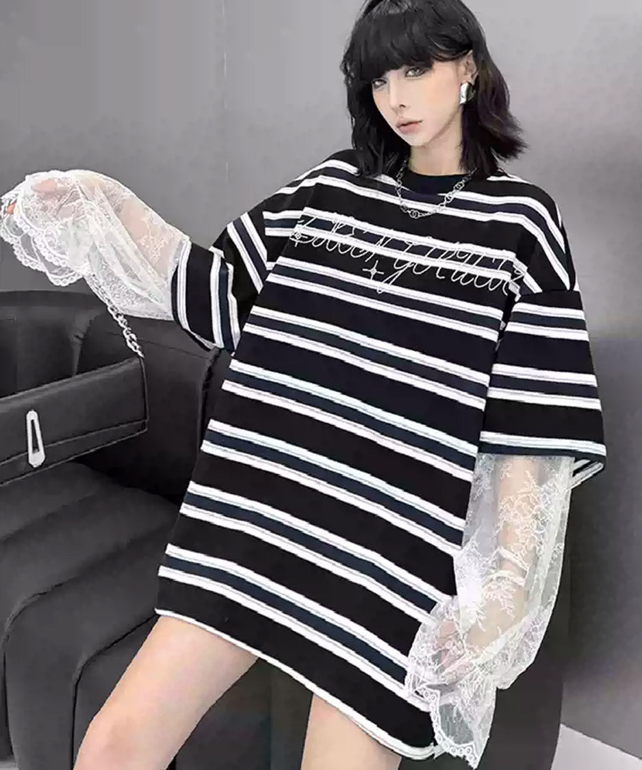 Border Lace Layered Oversize Top