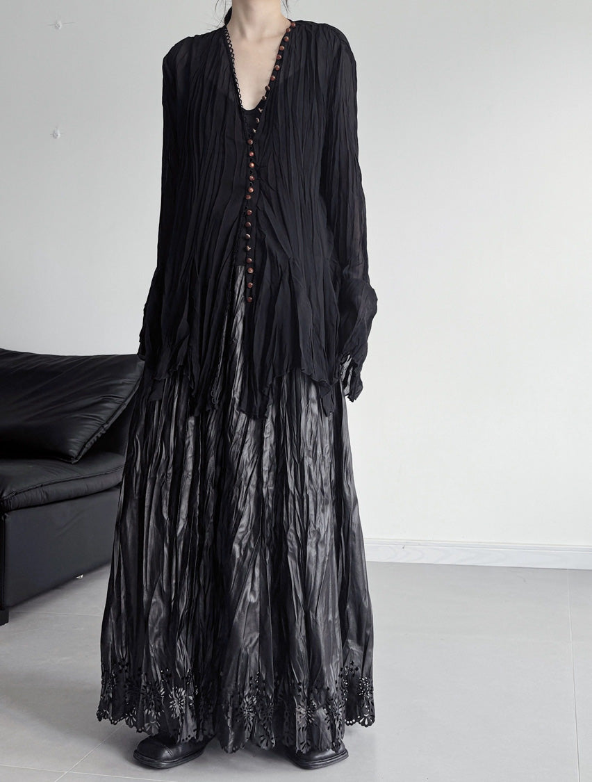 Crinkle Sheer Button Cardigan
