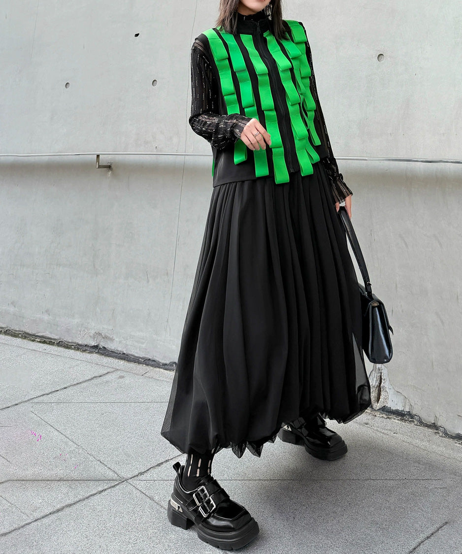 Sheer Pleated Balloon Skirt
