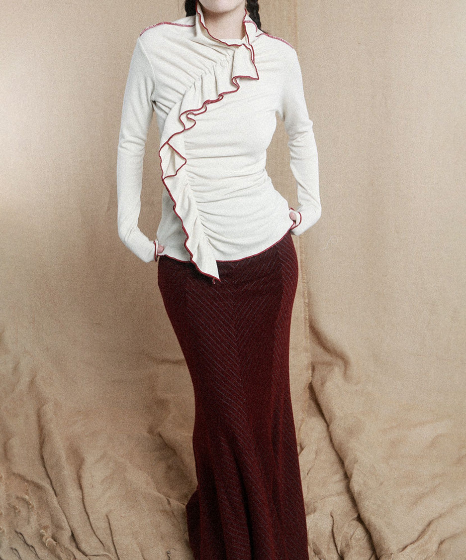 Ruffle Spiral Highneck Top