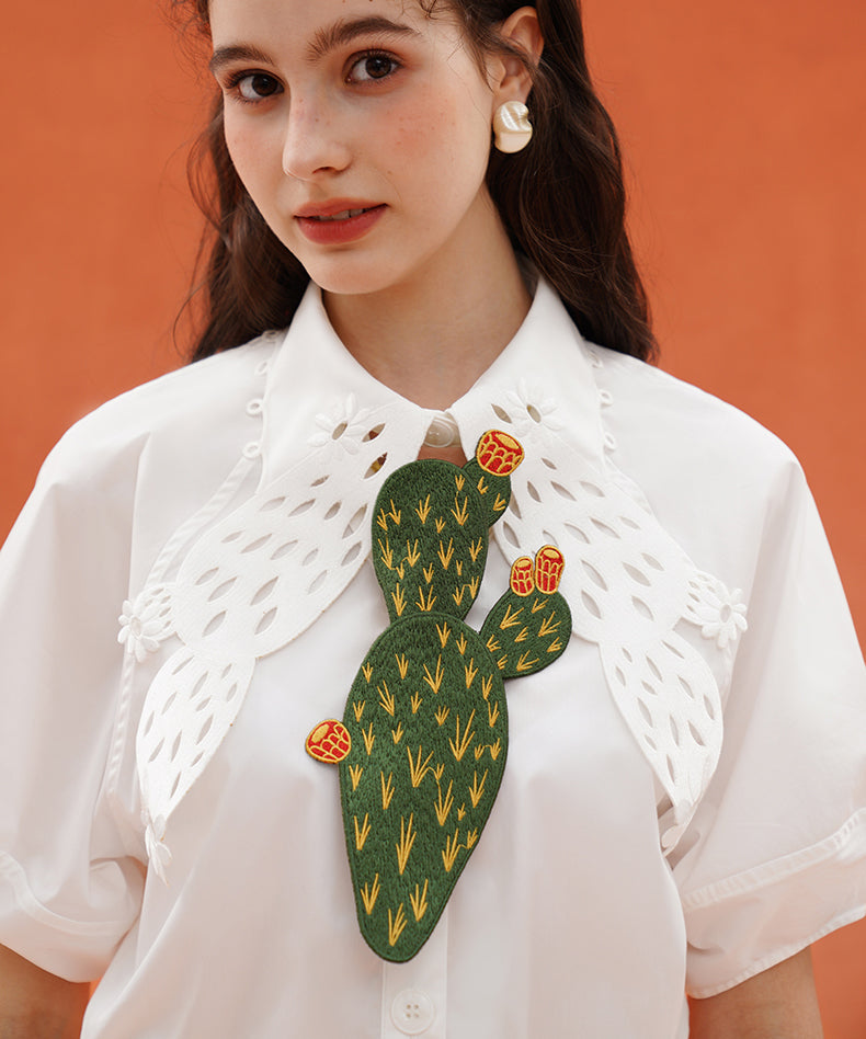 Cactus Cutwork Puff Sleeve Blouse
