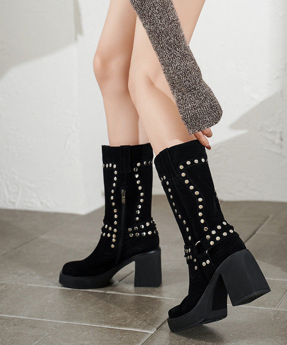 Studded Harness Mid Calf Boots