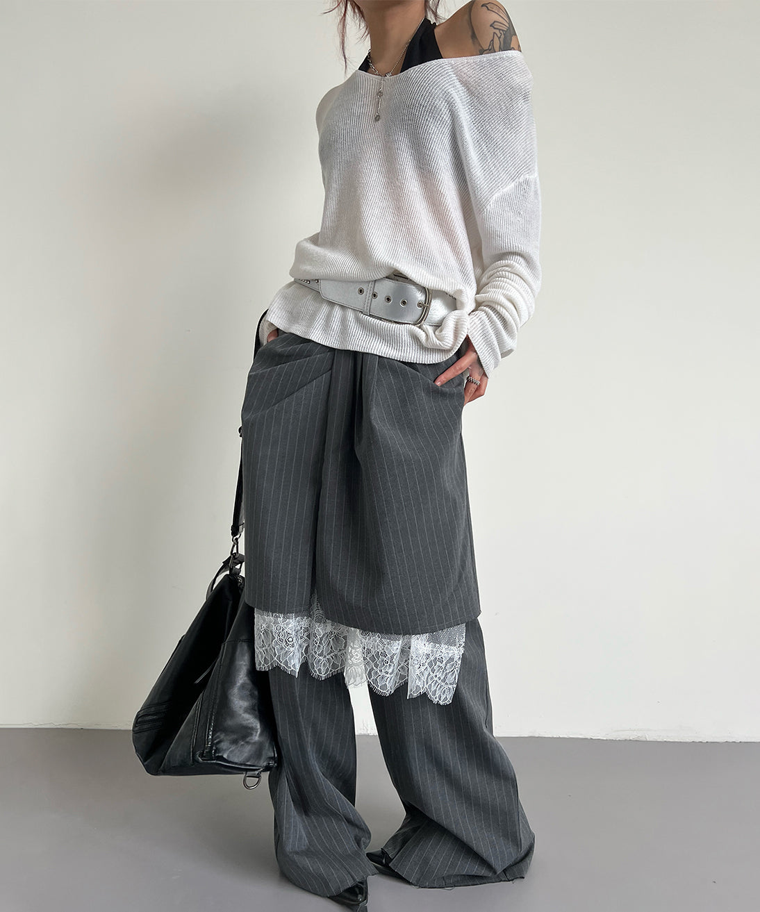 Pinstripe Lace Layered Pants
