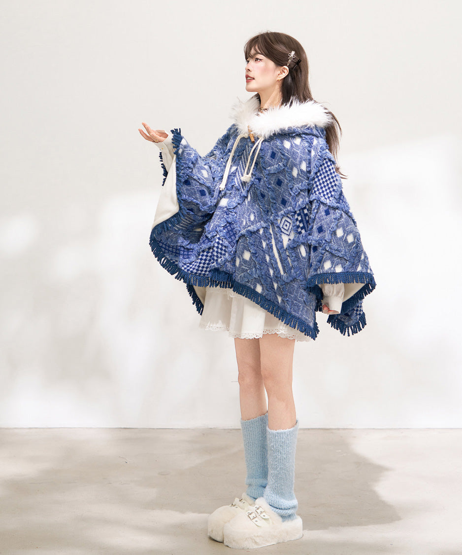Mosaic Hooded Cape Coat