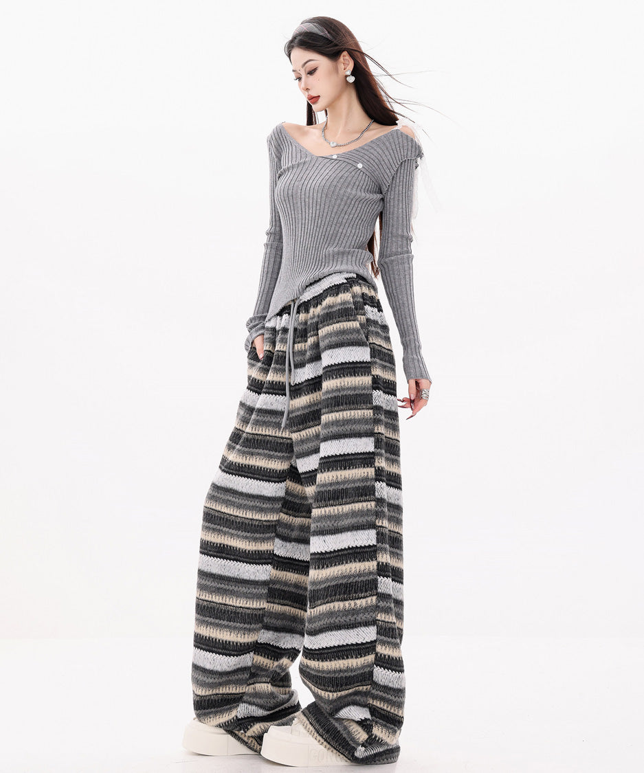 Brush Stripe Knit Wide Pants