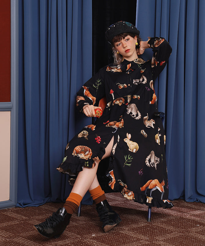 Forest Animal Printed Dress