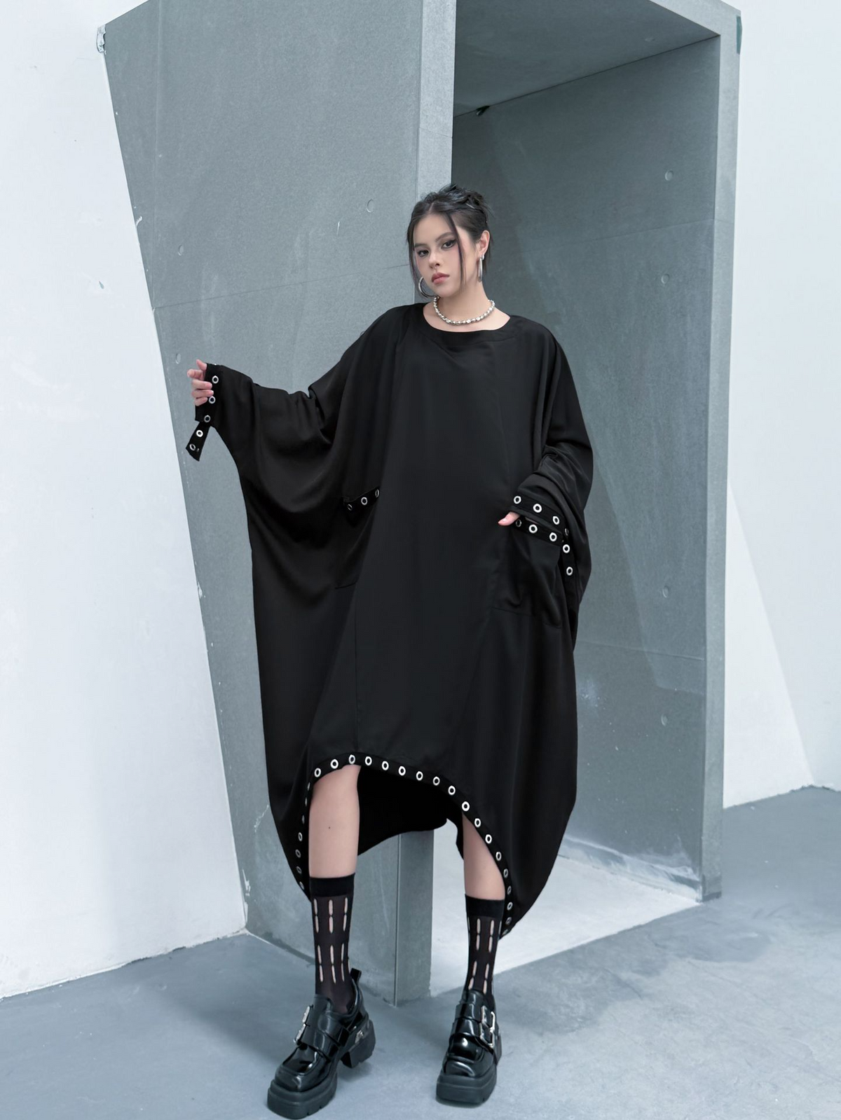 Eyelet Draped Oversized Dress