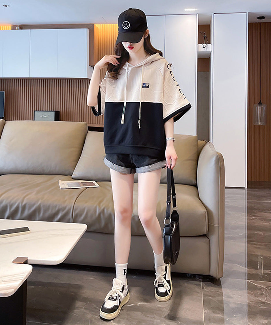 Block Tone Hoodie Top