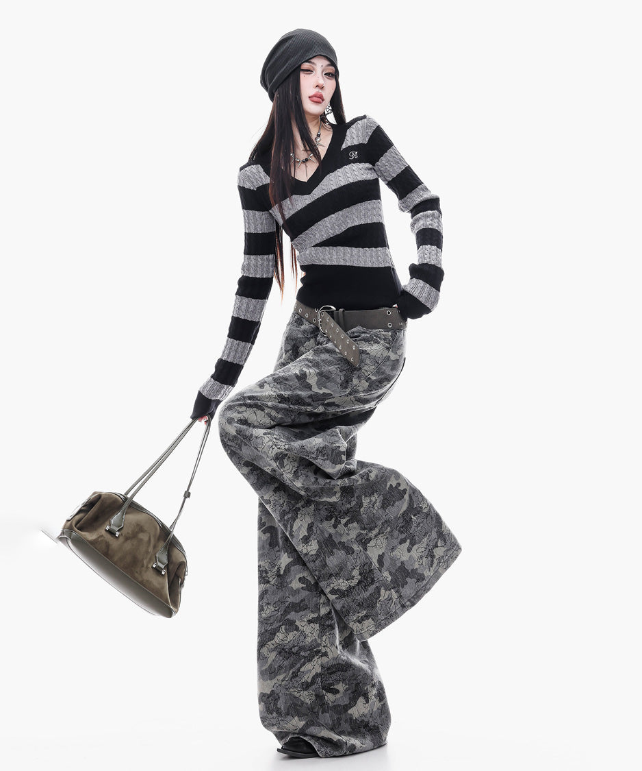 Cable Stripe VNeck Top
