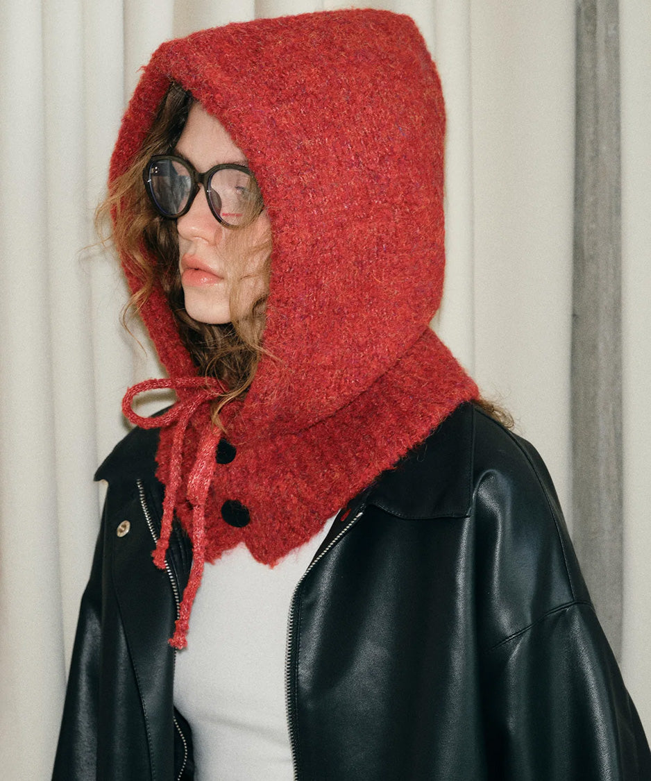 Ribbon Button Knit Balaclava