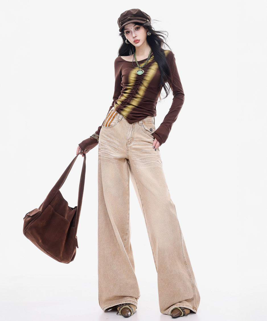 Diagonal Ruched Sheer Top